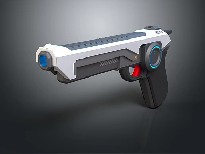 White Gray Black Futuristic Pistol With Blue Red Accents And Sleek Design 3d model