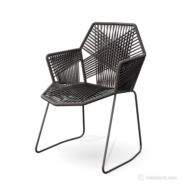Stylish Modern Woven Armchair With Geometric Pattern And Metal Frame Design 3d model 