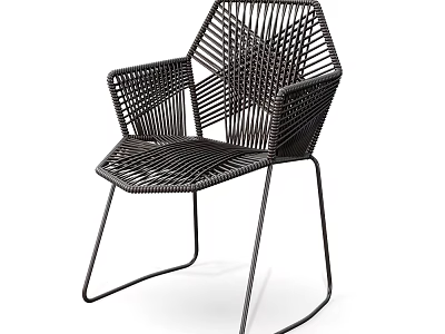 Stylish Modern Woven Armchair With Geometric Pattern And Metal Frame Design 3d model