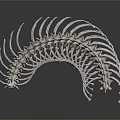 Curved Organ Structure With Hair Like Spines And Silver Metallic Finish 3d model