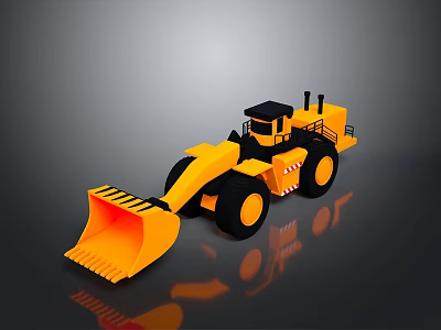 Yellow Loader Model With Black Cab Large Bucket And Gray Background Reflection 3d model