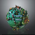 Natural Scene Decorated Green Globe With Miniature Plants Small Trees And Grass