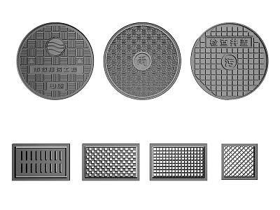 Different Types of Road Infrastructure Round Manhole Covers and Square Grates 3d model