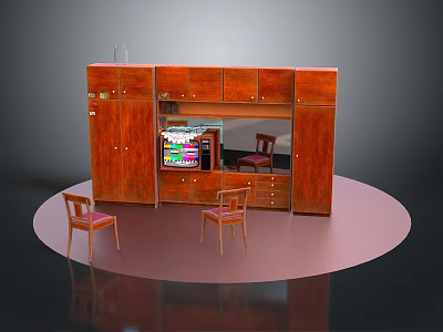 Wooden TV Cabinet With Storage Drawers Cabinets TV Display And Side Chairs 3d model