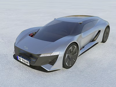 Futuristic Silver Sports Car With Sleek Design Large Wheels And Distinct Front Fascia 3d model