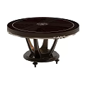 Elegant Round Dining Table with Dark Wooden Tabletop Decorative Center Black Metal Carved Legs
