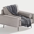 Modern Light Gray Single-seater Sofa with Black Slim Legs and Fringed Blanket