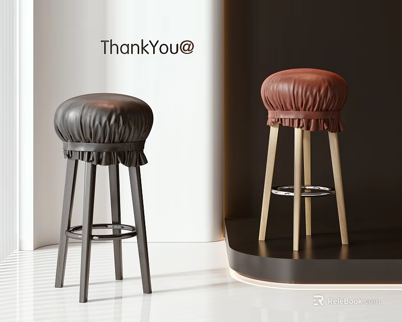 Modern Leather Bar Stools with Pleated Design in Black and Brown Tones 3d model 
