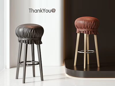 Modern Leather Bar Stools with Pleated Design in Black and Brown Tones 3d model