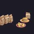 Delicious Homemade Cookies Pancakes With Butter On Plates And Paper Bags