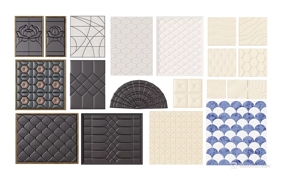 Upholstered Wall Panels With Various Textured Patterns Designs And Color Options For Interior 3d model 