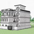 Elegant Classical Detached Villa With White Exterior Arched Circular Windows Balconies And Palm Trees