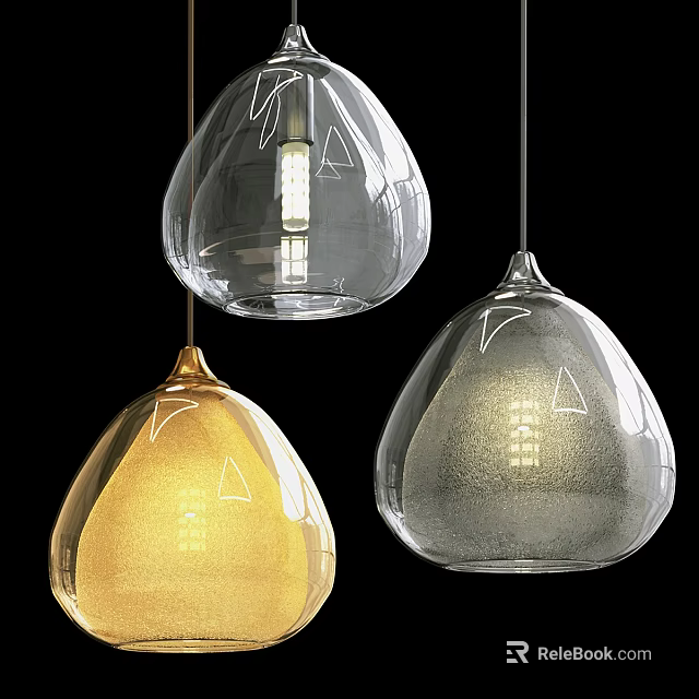 Modern Glass Pendant Lights In Teardrop Shape With Golden Silver Transparent Design 3d model 
