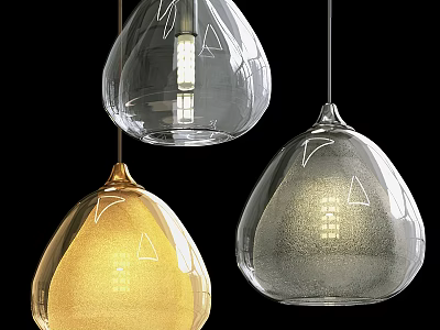 Modern Glass Pendant Lights In Teardrop Shape With Golden Silver Transparent Design 3d model