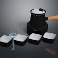 Modern Black Tea Set With Wooden Handle Teapot And Square Ceramic Cups
