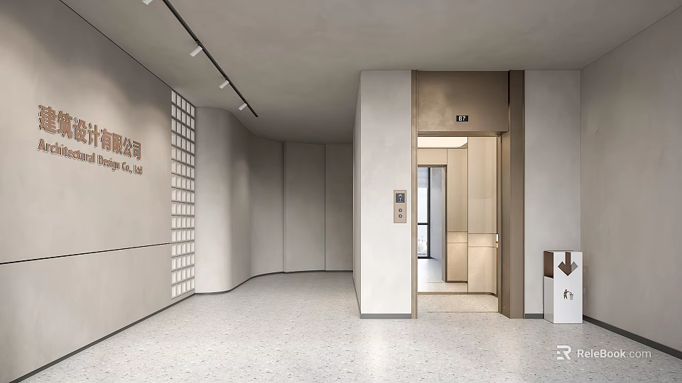 Modern Elevator Hallway With Gray Walls Sleek Floor And Lighting Design 3d model 
