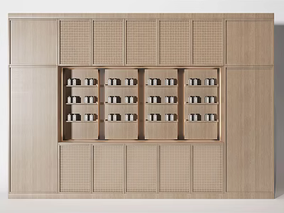 Minimalist Modern Wooden Decorative Cabinet With Open Grid Shelves For Display And Storage 3d model