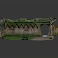 Ancient Architecture Ruins with Gothic Stone Walls Covered in Moss and Internal Lawn