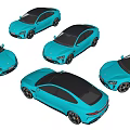 Blue Electric Sports Car Showcased In Multiple Angles On Coastal Mountain Road