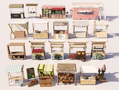 Balls Bazaar Night Market Food Stalls Food Street Trolley Guocao Commercial Street Stalls 3d model