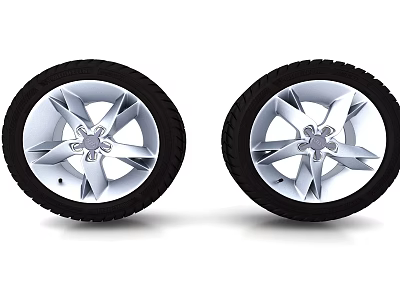 Stylish Car Tires With Silver Spoke Wheel Rims And Black Tread Design 3d model