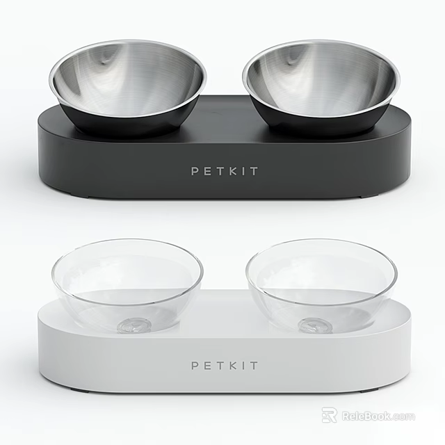 PETKIT Pet Dinnerware Set With Black White Base And Metal Glass Double Bowls 3d model 