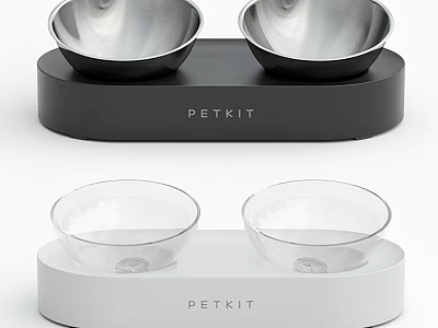 PETKIT Pet Dinnerware Set With Black White Base And Metal Glass Double Bowls 3d model