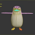 Cute 3D Penguin Character With Black And White Body Orange Feet Blue Eyes Outstretched Wings