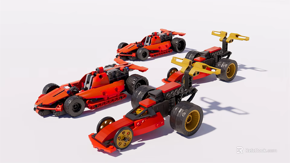 Electric Toy Red Racing Cars In Building Block Style With Multiple Different Designs 3d model 