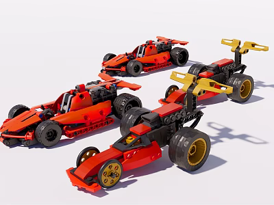 Electric Toy Red Racing Cars In Building Block Style With Multiple Different Designs 3d model