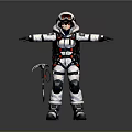 White And Red Protective Suit With Helmet Goggles Backpack And Ice Axe