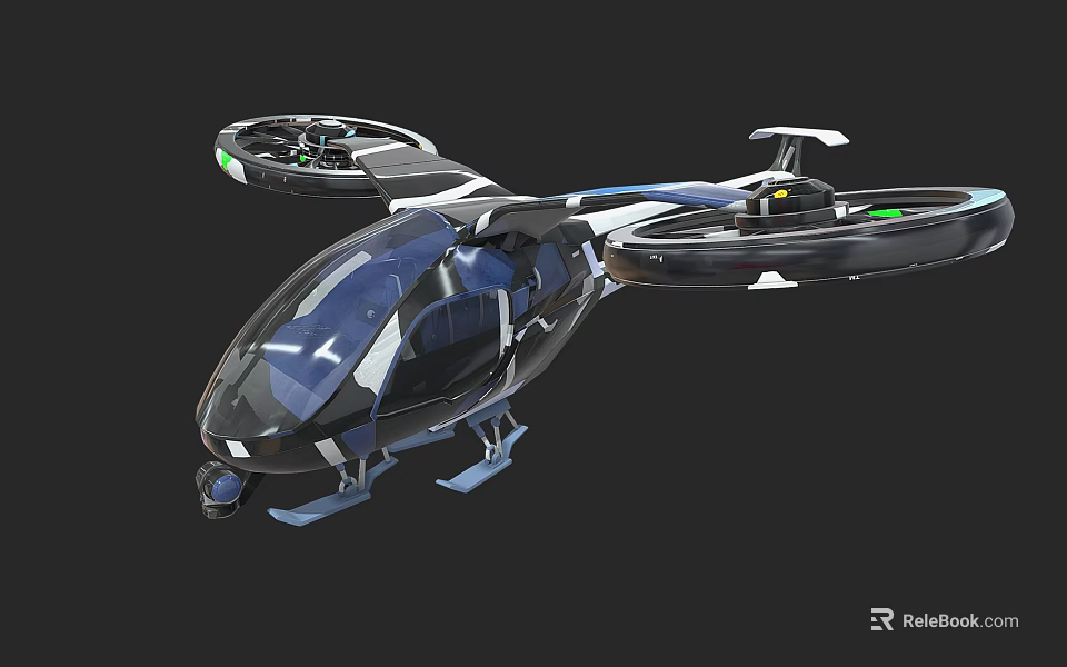 Futuristic Helicopter With Dual Rotors Green Lights Transparent Cockpit And Sleek Design 3d model 