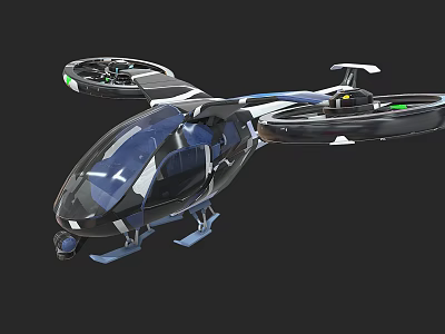 Futuristic Helicopter With Dual Rotors Green Lights Transparent Cockpit And Sleek Design 3d model