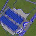 Modern Industrial Factory Aerial View With Green Surroundings Parking Lot And Transport Vehicles