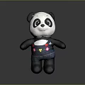 Cute Panda Plush Toy Wearing Denim Overalls With Colorful Flower Decorations