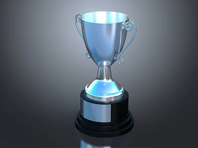 Shiny Silver Trophy With Curved Handles Black Base And Metal Shine Design 3d model