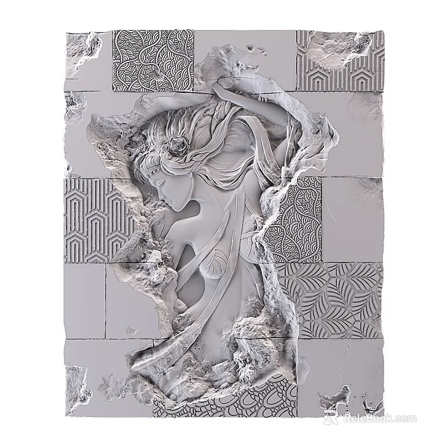 Artistic Wall Decor With Intricate Relief Sculpture Of Female Figure And Geometric Patterns 3d model 