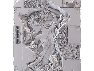 Artistic Wall Decor With Intricate Relief Sculpture Of Female Figure And Geometric Patterns 3d model