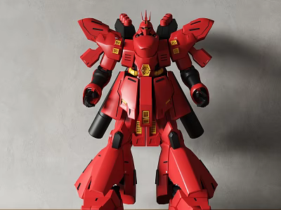 Red Mecha Robot Model With Detailed Design And Yellow Accents In Standing Pose 3d model