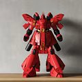 Red Mecha Robot Model With Detailed Design And Yellow Accents In Standing Pose