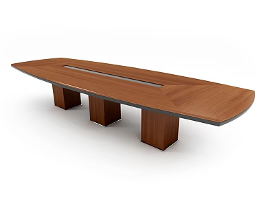 Modern Wooden Conference Table With Brown Oval Top Central Groove And Sturdy Legs 3d model
