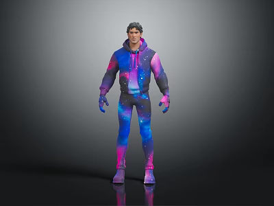 Modern 3D Character In Starry Sky Patterned Hoodie And Leggings With Purple Pink Blue Gradient 3d model
