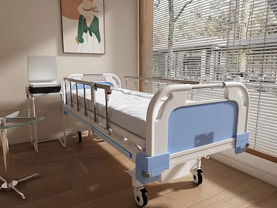 Modern Hospital Room Interior With Adjustable Medical Bed And Window Blinds 3d model
