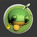 Cartoon Frog Character With Green Yellow Belly Big Eyes Wings On Base With Yellow Flower