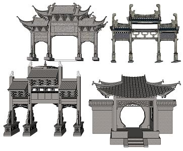 Chinese style archway door archway Huizhou style Langfang 3d model