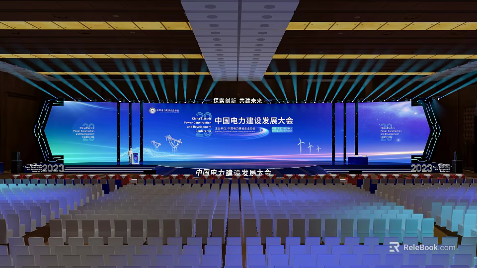 China Electric Power Equipment Development Conference with Stage Large Screen and Audience Seats Setup 3d model 