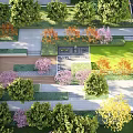 Elegant Garden Landscape With Lush Greenery Colorful Flowers And Stone Pathway