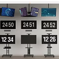 Multiple Wall Mounted and Stand TVs with Digital Number and Graphic Displays