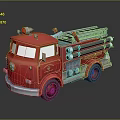 Red Cartoon Fire Truck Toy With Ladder Hoses And Emergency Lights