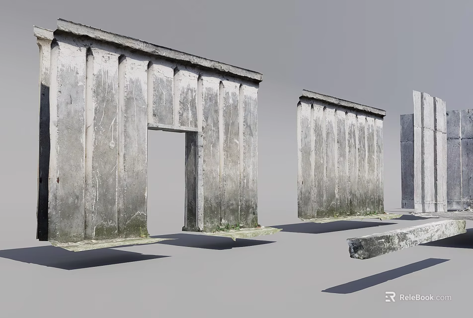 Ancient Stone Pillars With Weathered Surfaces And Fallen Stone Blocks 3d model 